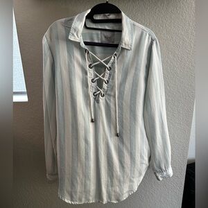 Faded Jean color Striped long sleeve blouse